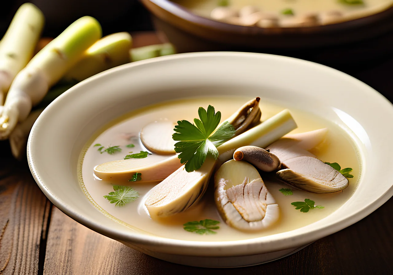 Chicken Broth with Asparagus and Mushrooms