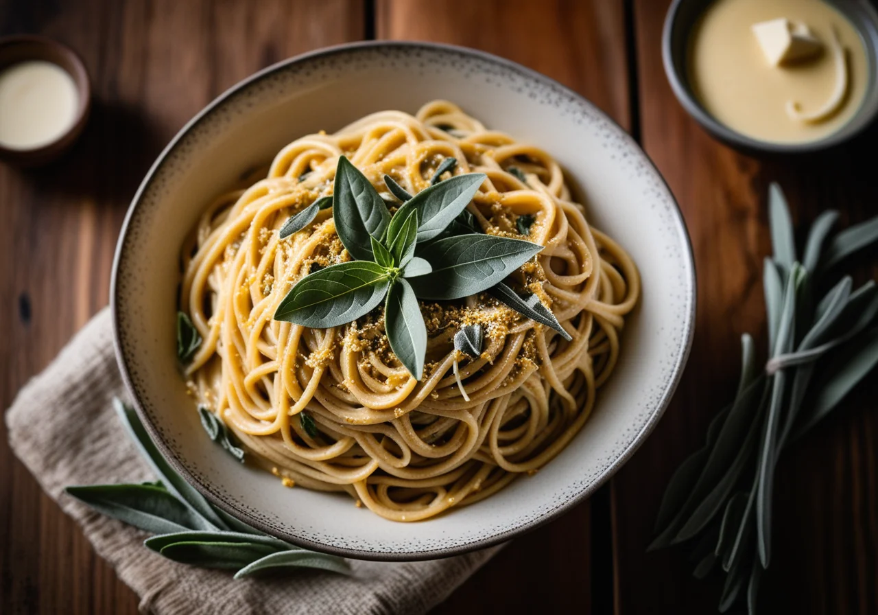 Buckwheat noodles with potatoes, cabbage, cheese and sage butter