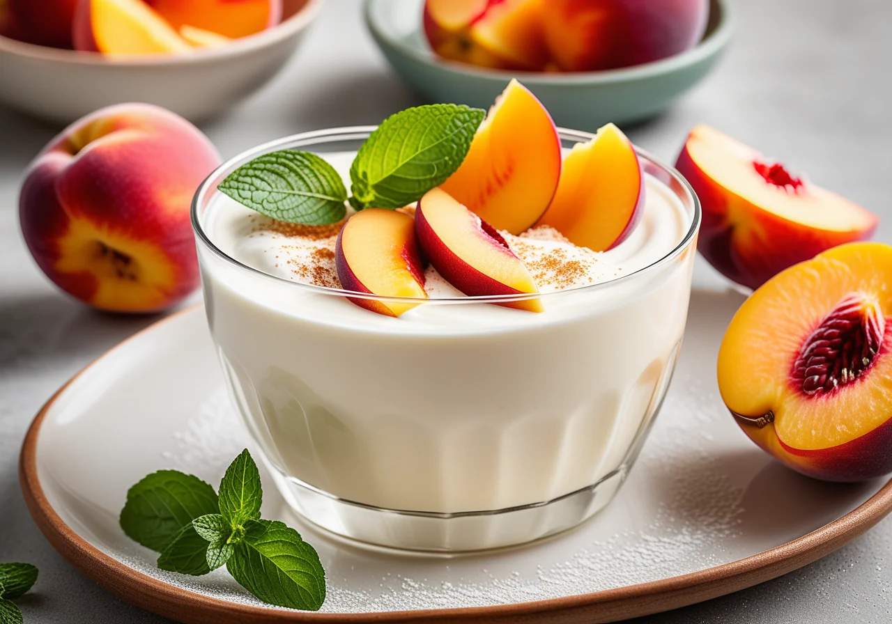 Vanilla Yogurt Flammerie with Canned Peaches