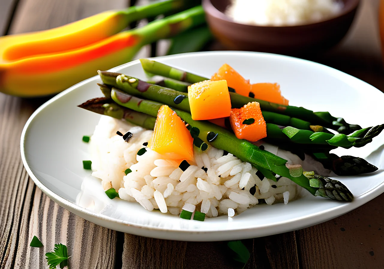 Coconut Rice with Papaya and Thai Asparagus