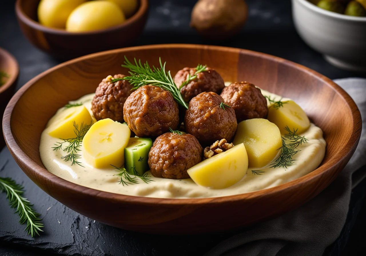 Smoked Cucumber and Potato Pot with Meatballs
