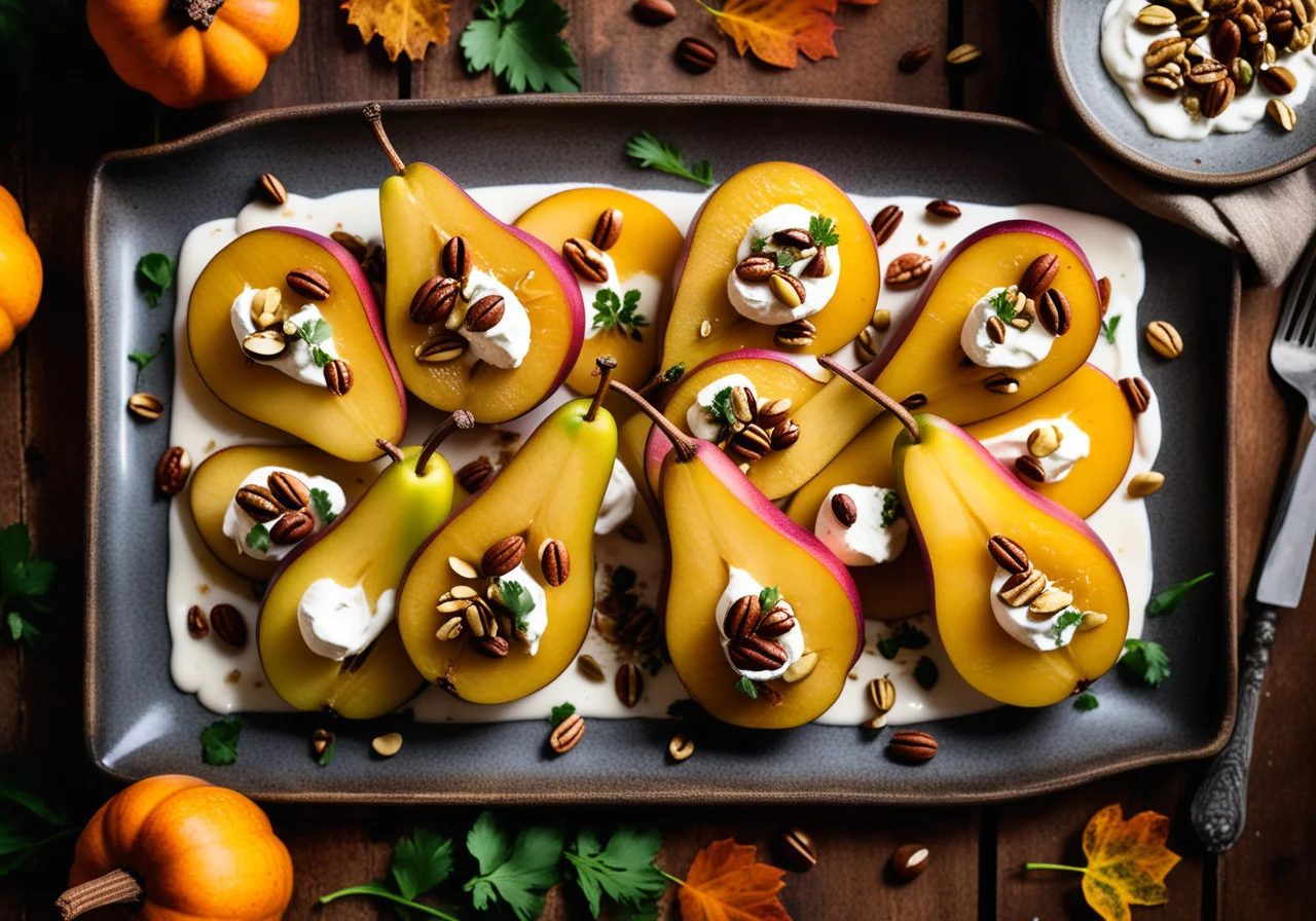 Goat cheese and spiced pear with small salad