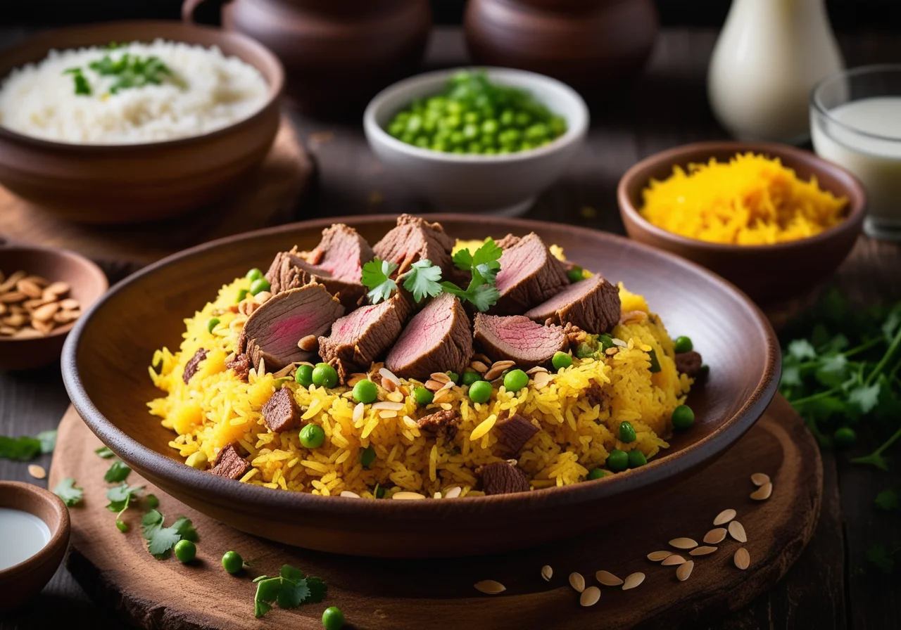 Indian Rice Pan (Biryani) with Lamb and Almonds