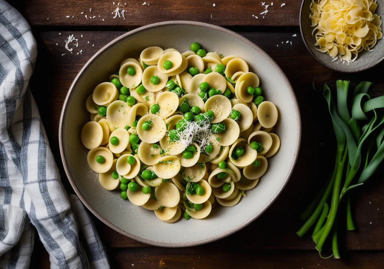 Pasta with Peas, Leek and Cream Sauce