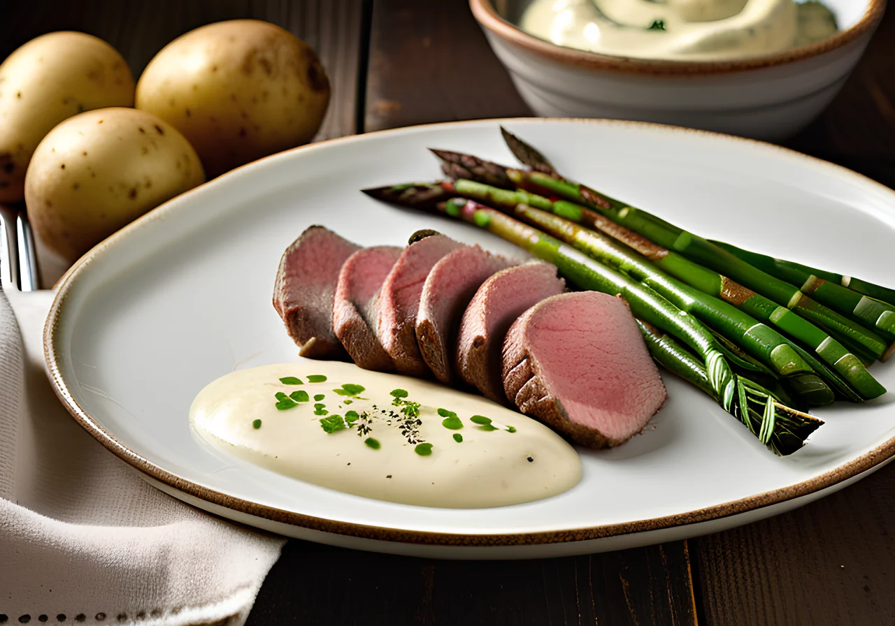 Asparagus with Chives Sauce and Beef Fillet