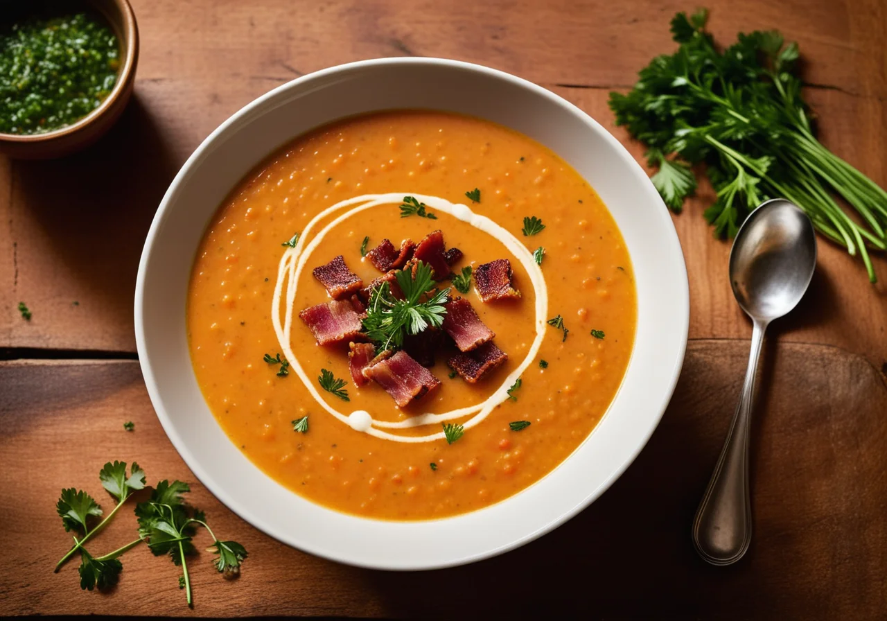 Red Lentil Soup with Vegetables and Bacon