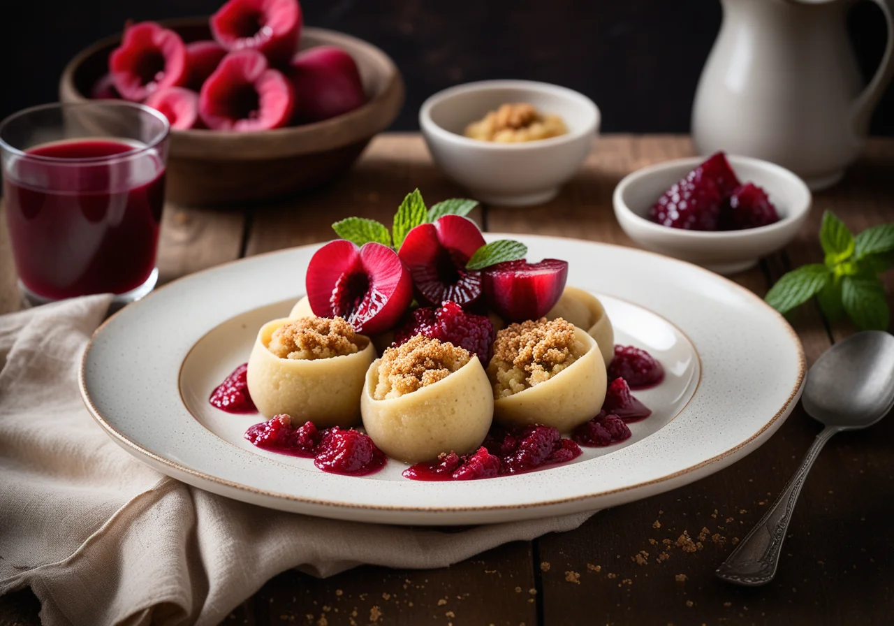 Semolina Dumplings with Rhubarb Compote