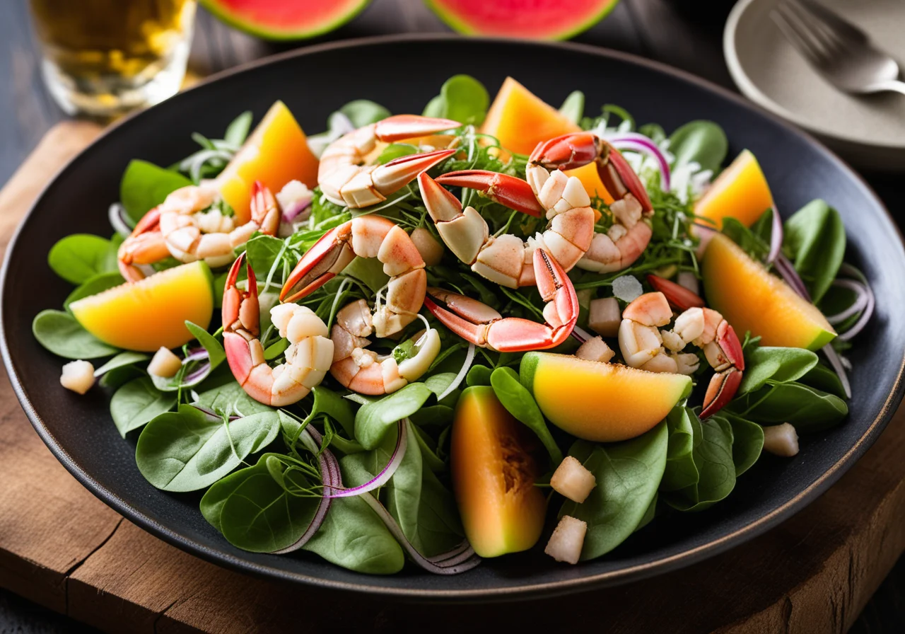Leafy Salad with River Crabs and Shrimp