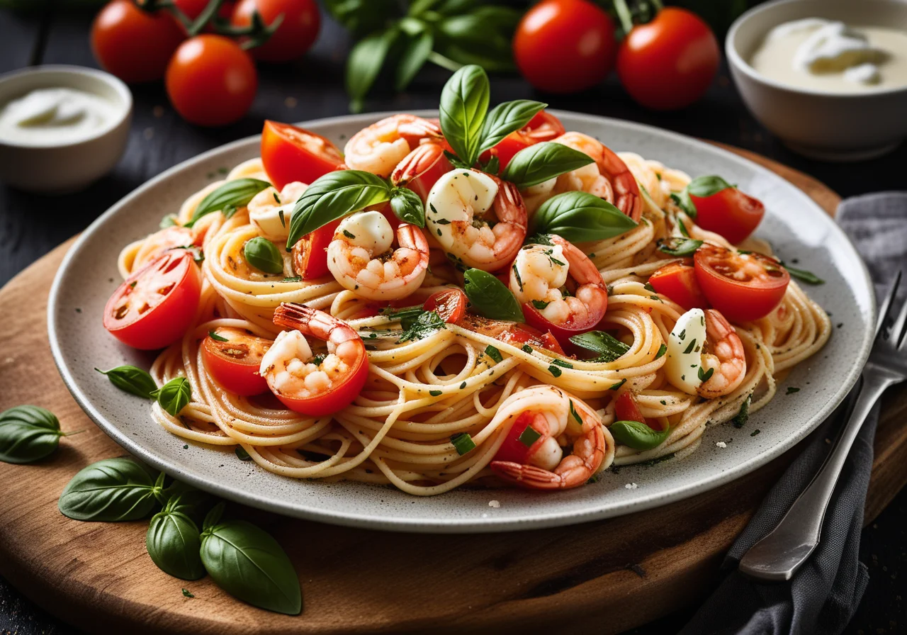 Spaghetti with Shrimp and Tomatoes