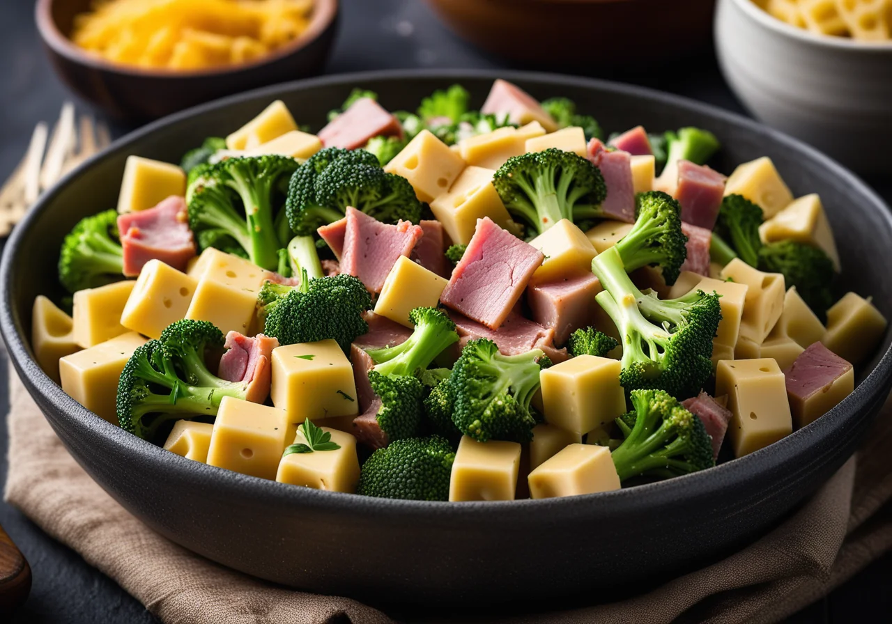 Broccoli and Ham Cubes Pasta Bake
