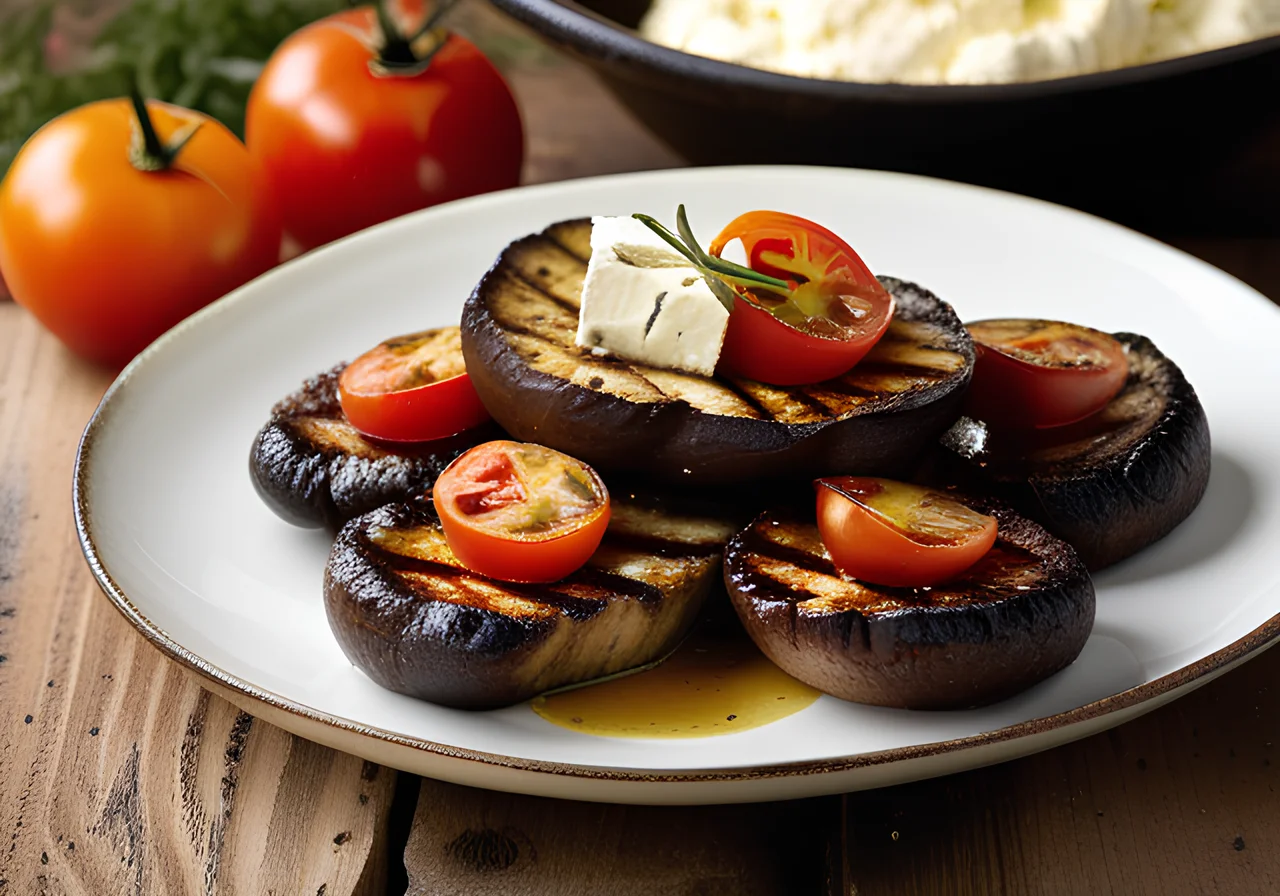 Grilled Mushrooms Stuffed with Feta