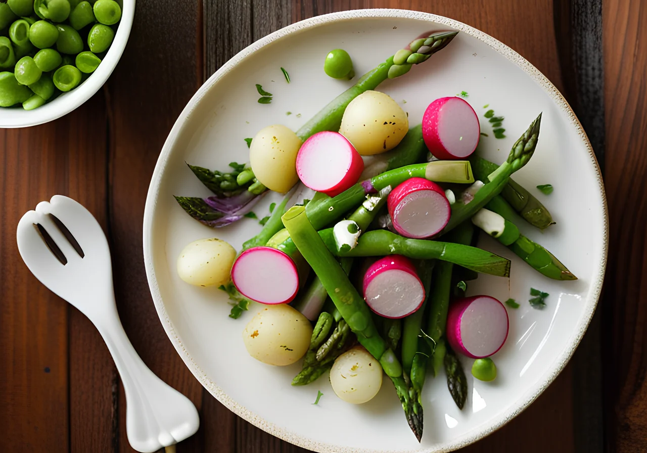 Potato Salad with Asparagus, Radishes, and Peas