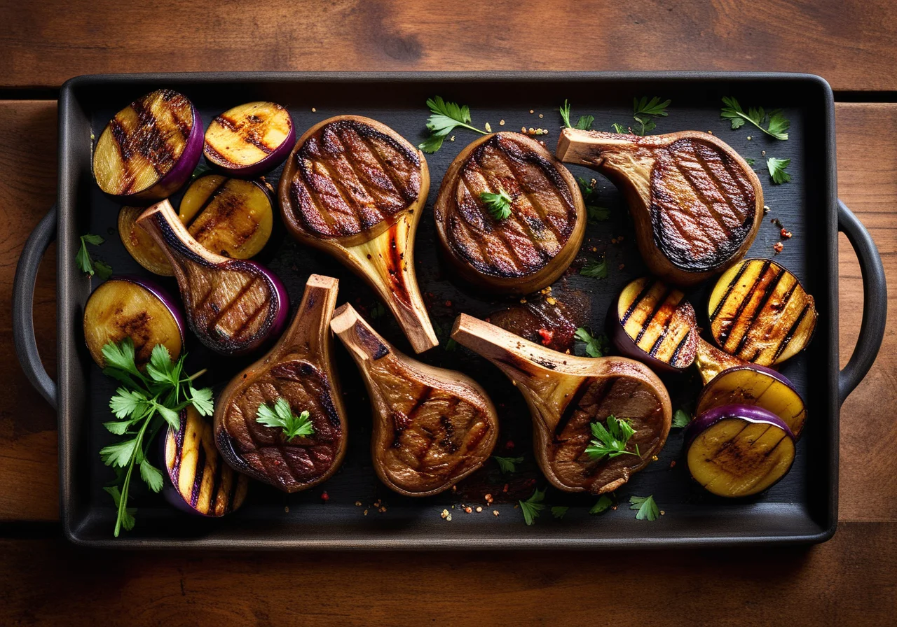 Lamb chops with eggplant