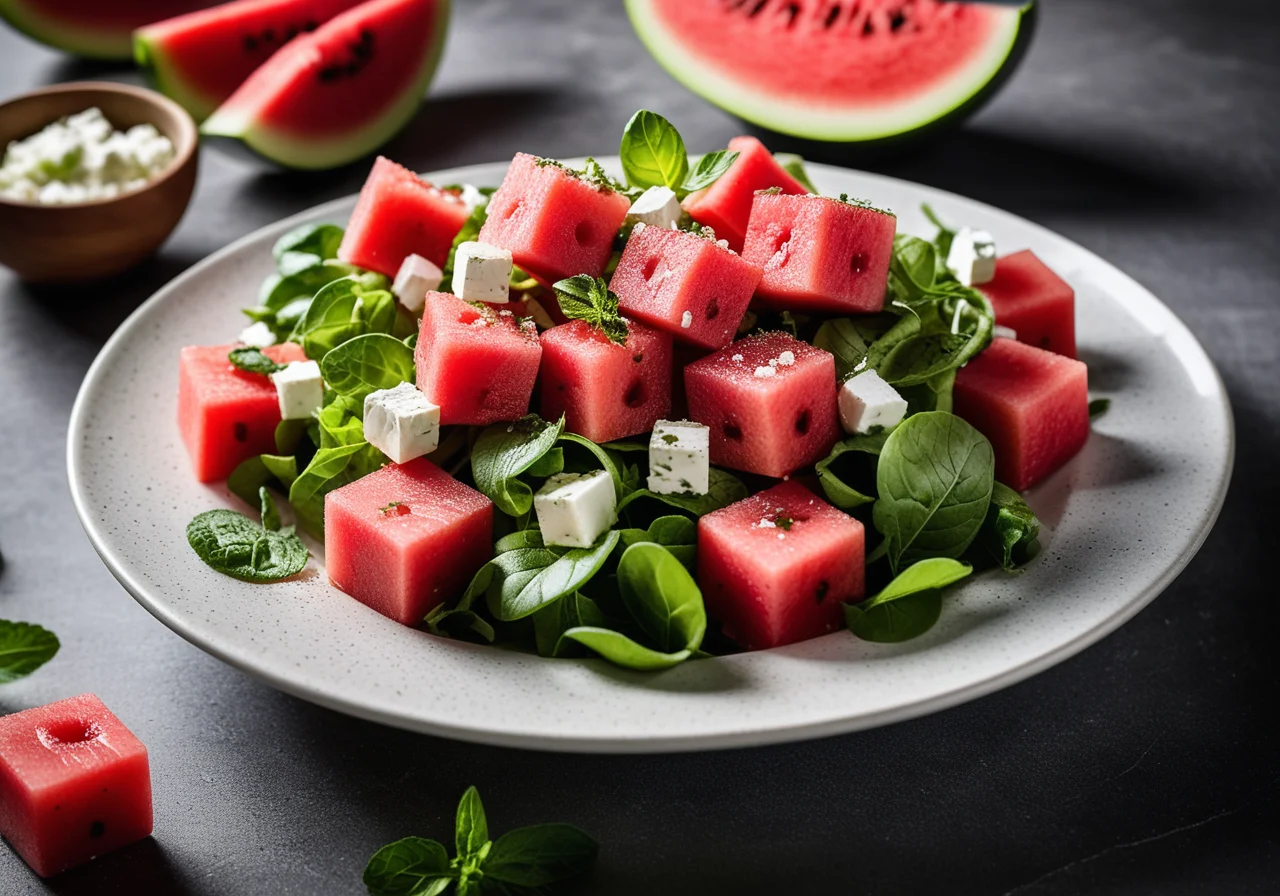 Leafy Salad with Watermelon and Feta