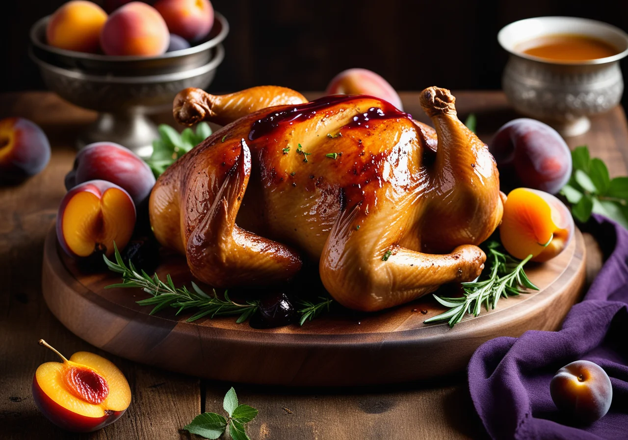 Roasted Chicken Stuffed with Plums