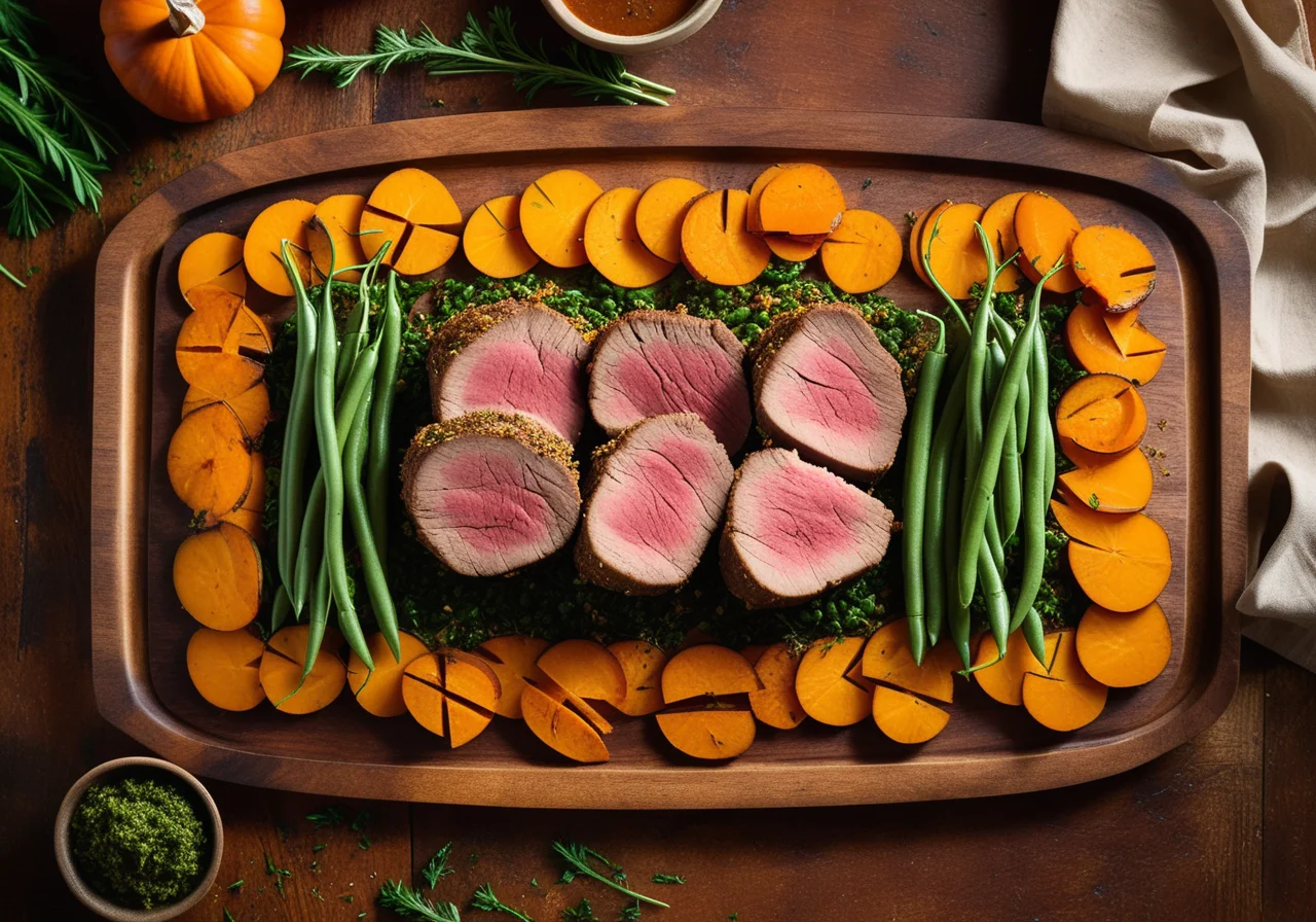 Herb-Crusted Lamb Roast with Green Beans and Pumpkin Mash