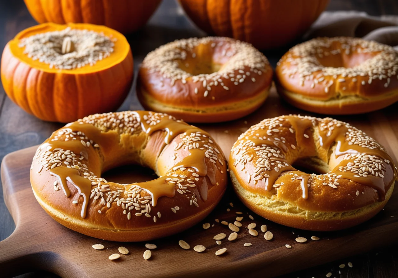 Sesam-Bagels mit Kürbis
