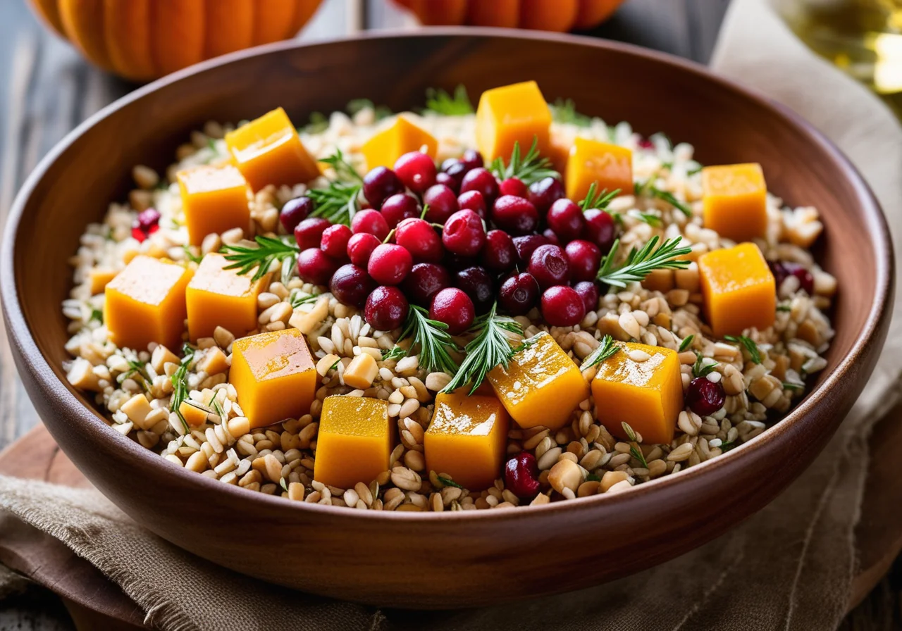Barley Salad with Pumpkin, Leek and Cranberries