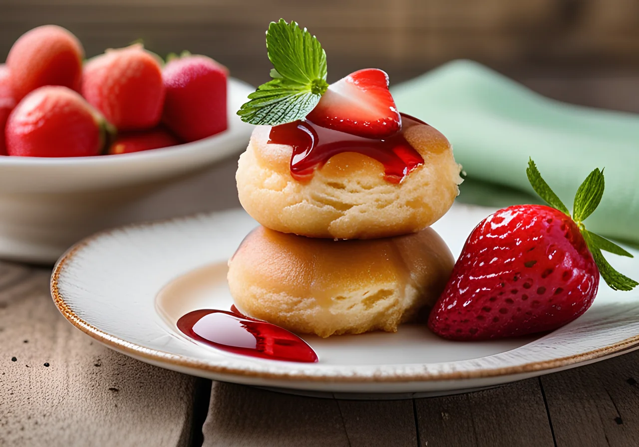 Syrniki with Strawberry-Barley Ragoût