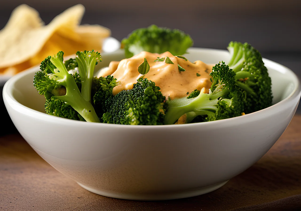 Gratinated Broccoli with Curry Dip