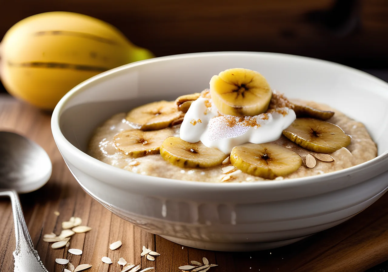 Baked Porridge with Bananas and Yogurt