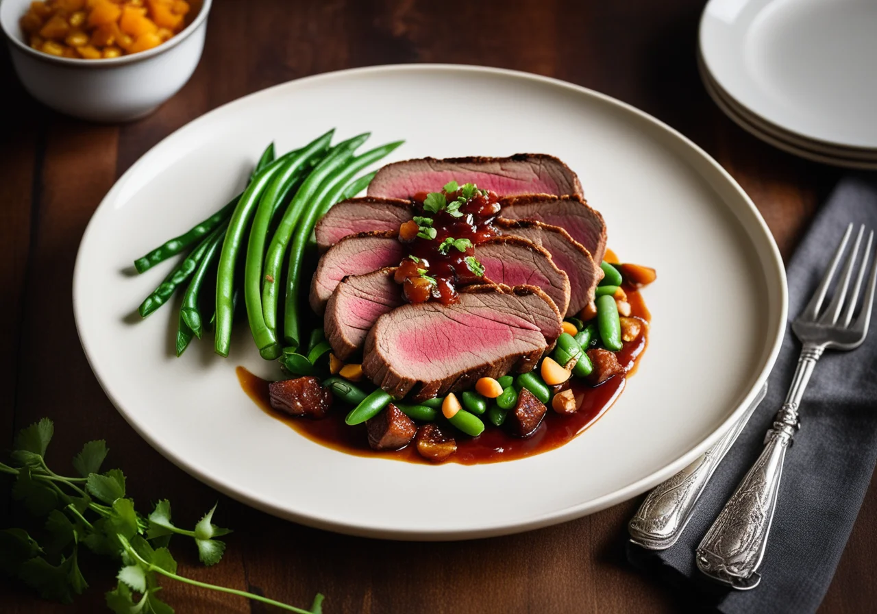 Veal Steak with Apricot Chutney and Thick Bean Kernels