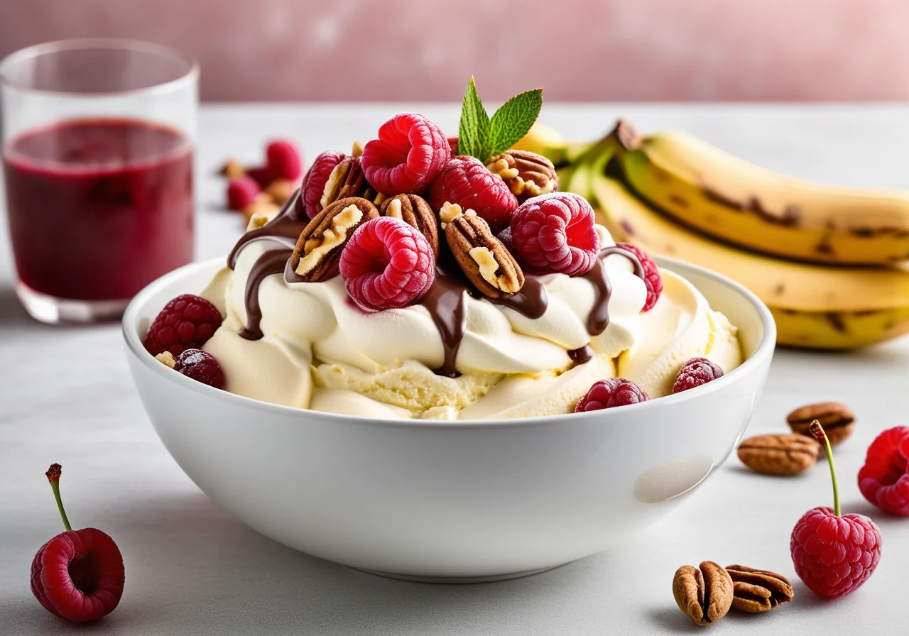 Banana Split with Cream and Cocktail Cherries