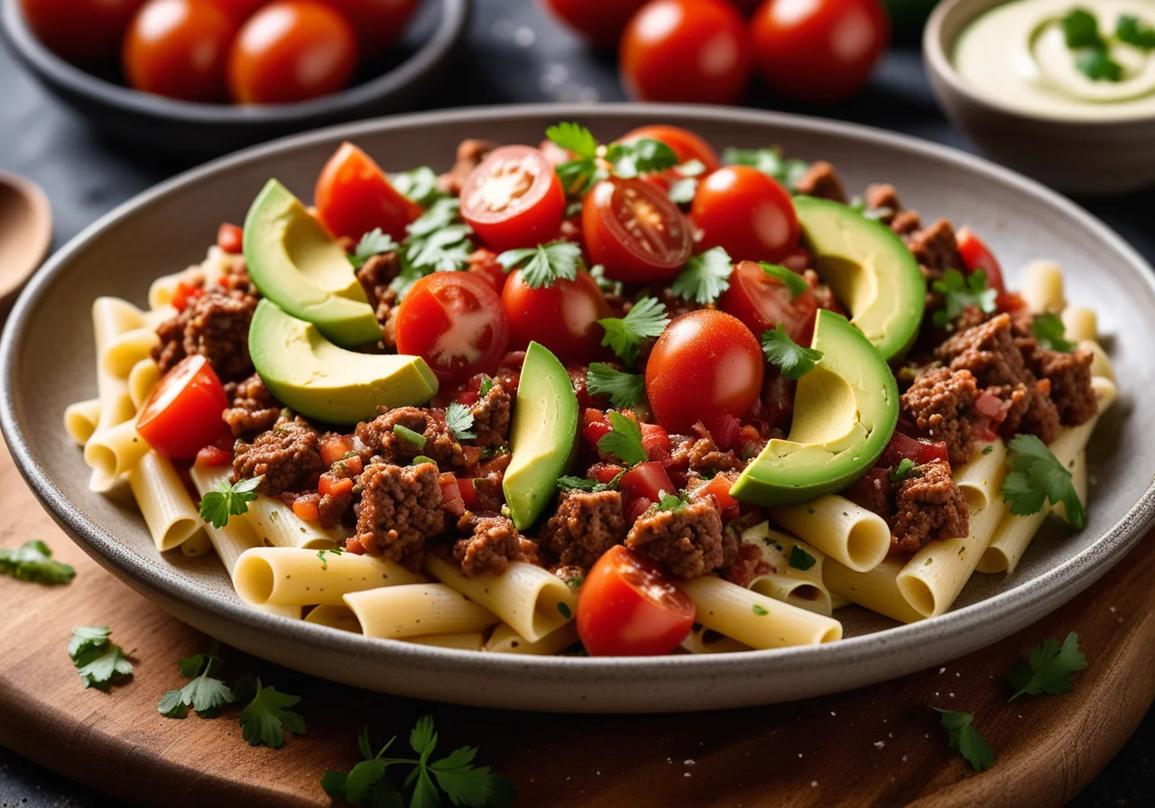 Pasta with Ground Meat Sauce and Salsa