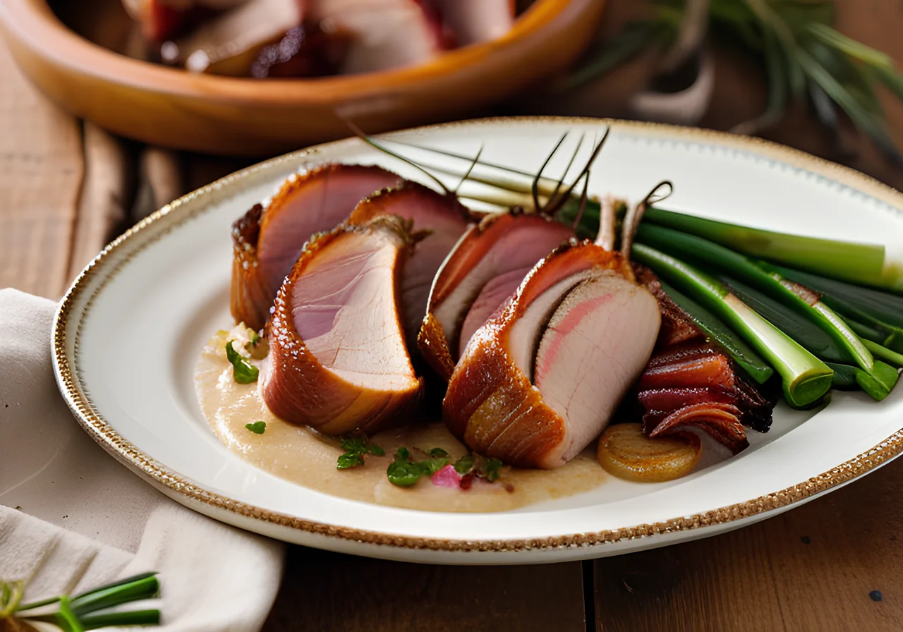 Pheasant Roast with Bacon Wrapper and Vegetables