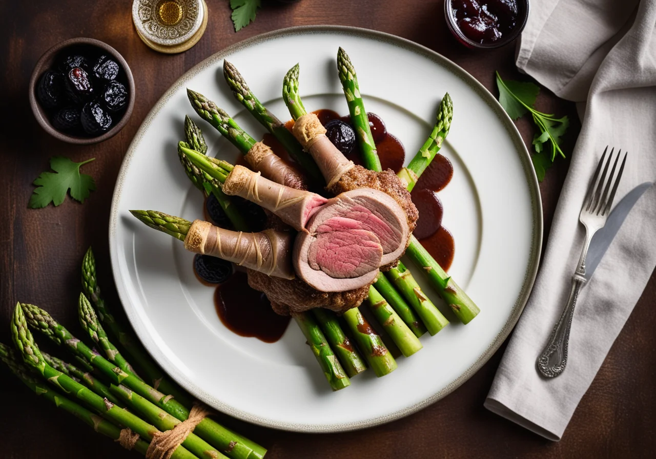 Stuffed Lamb Rack with Prunes and Green Asparagus