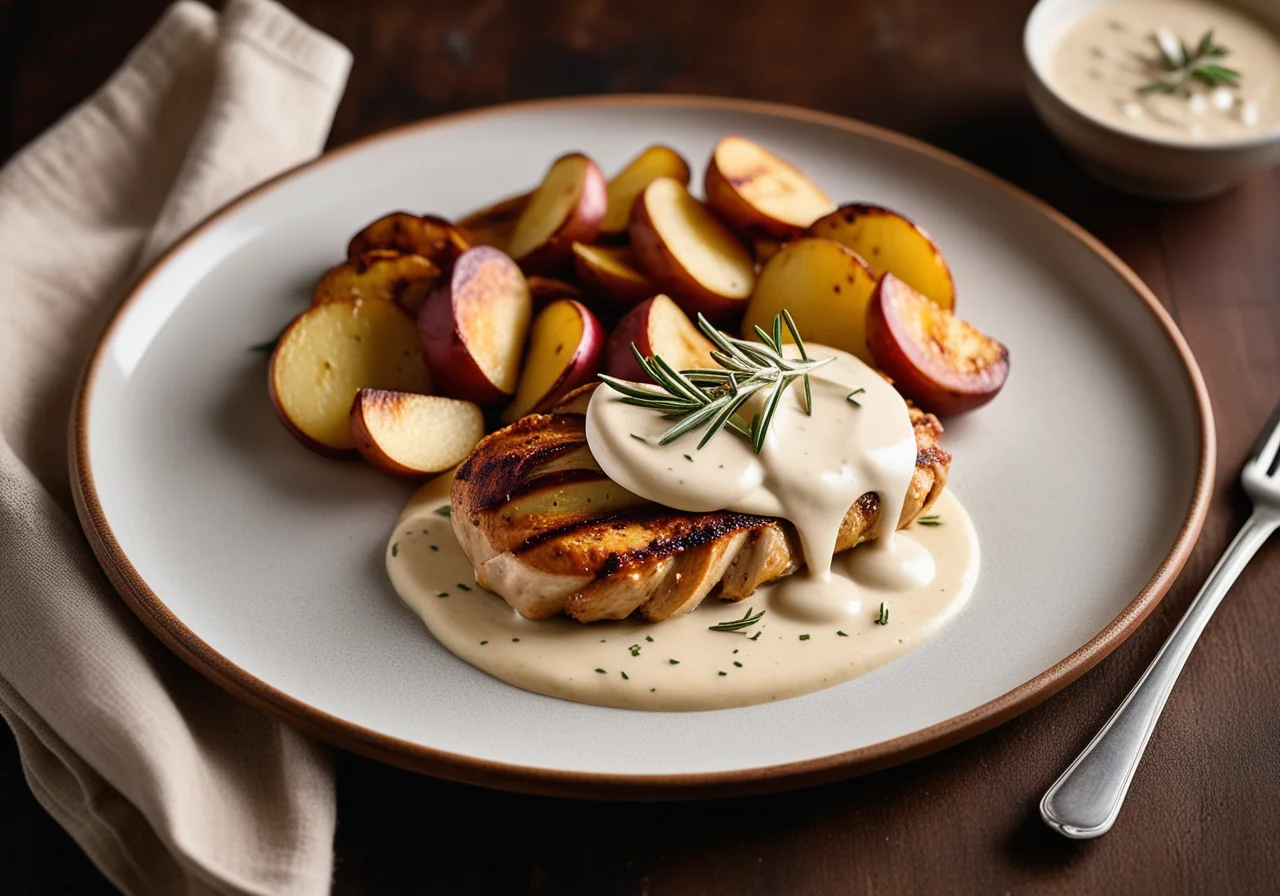 Marinated Chicken Breast with Cream Sauce and Sauerkraut