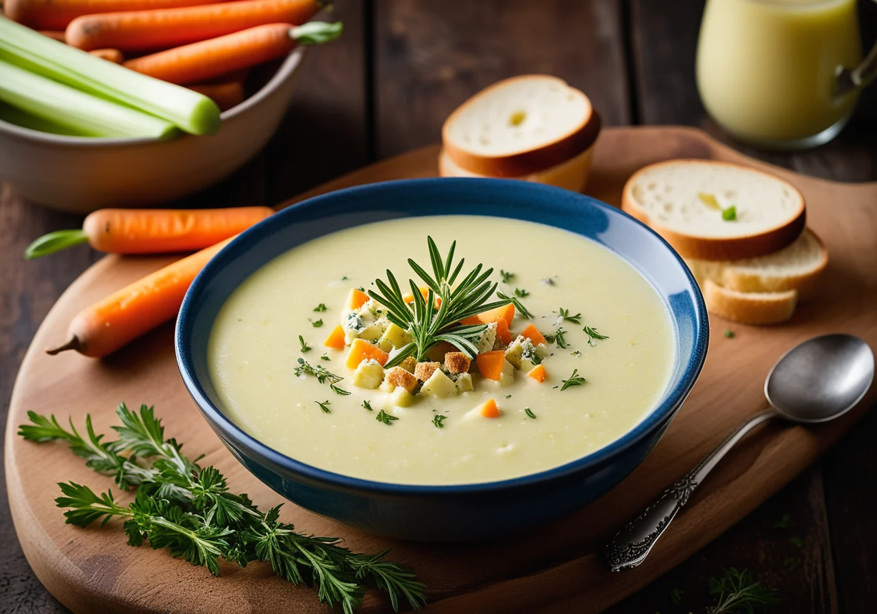 Celery Root Soup with Apple and Blue Cheese Crostini