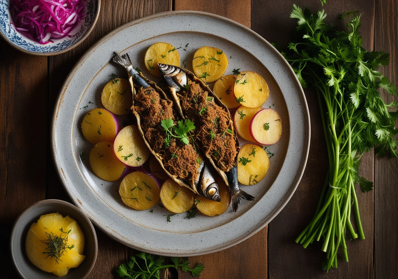Baked Sardines with Potato Crust