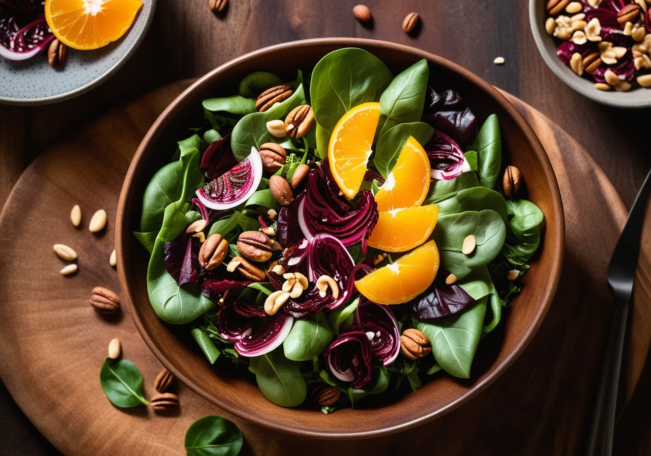 Leafy Salads with Apricots & Red Pesto