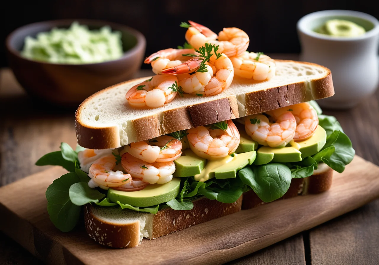 Club Sandwich with Seafood Avocado Salad