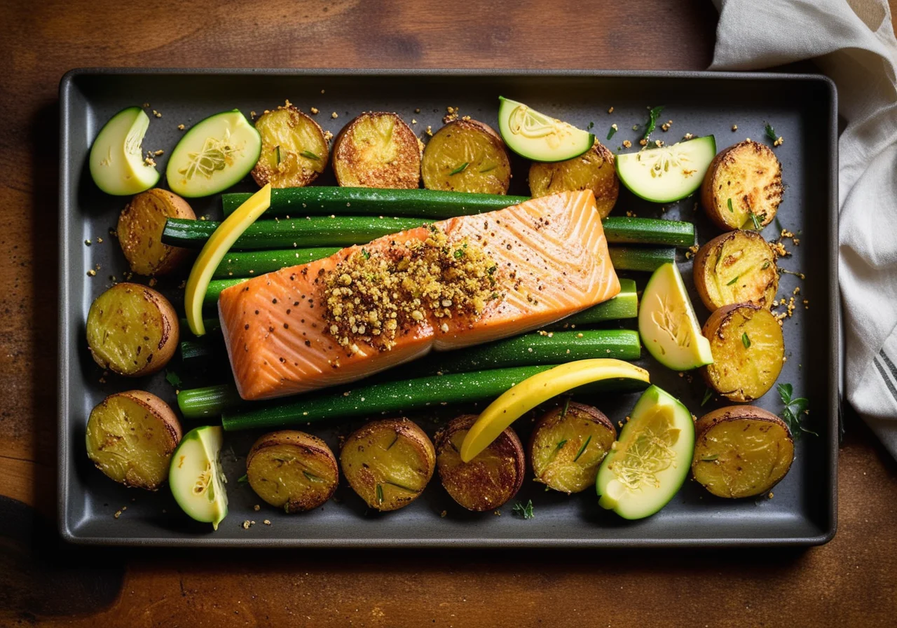 Salmon Fillet with Mustard Seeds and Vegetables