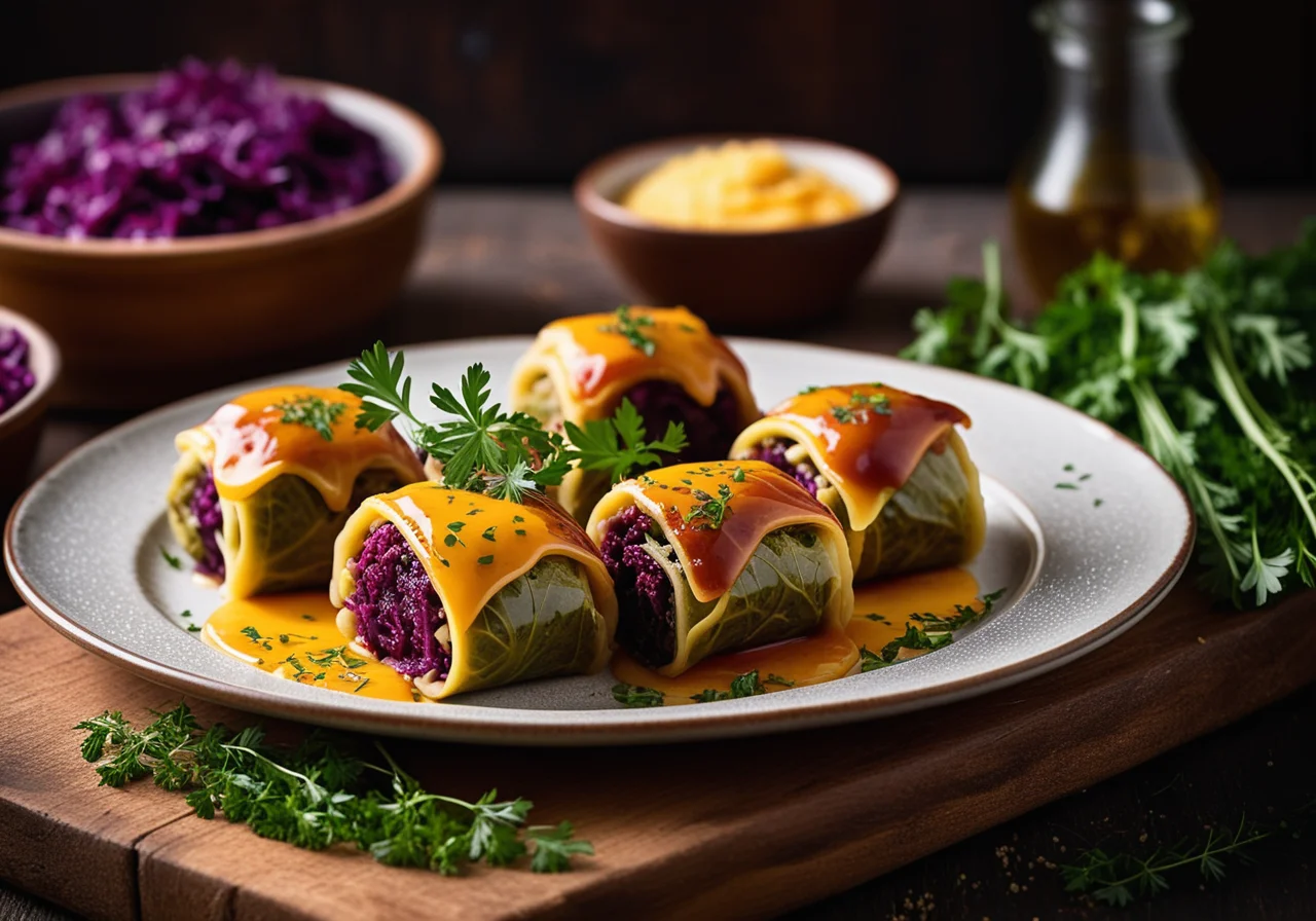 Red Cabbage Rolls with Millet Filling