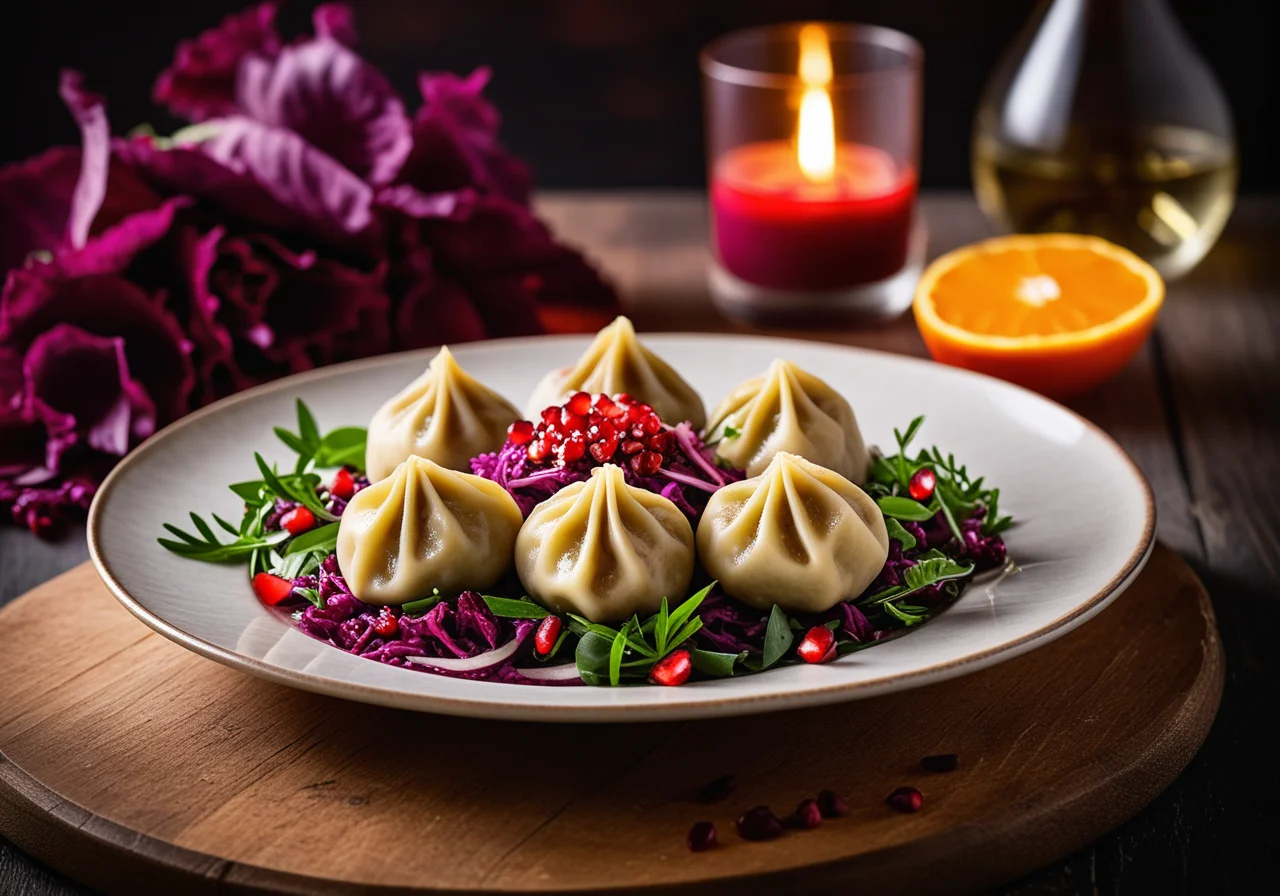 Baked Duck Dumpling with Red Cabbage Salad