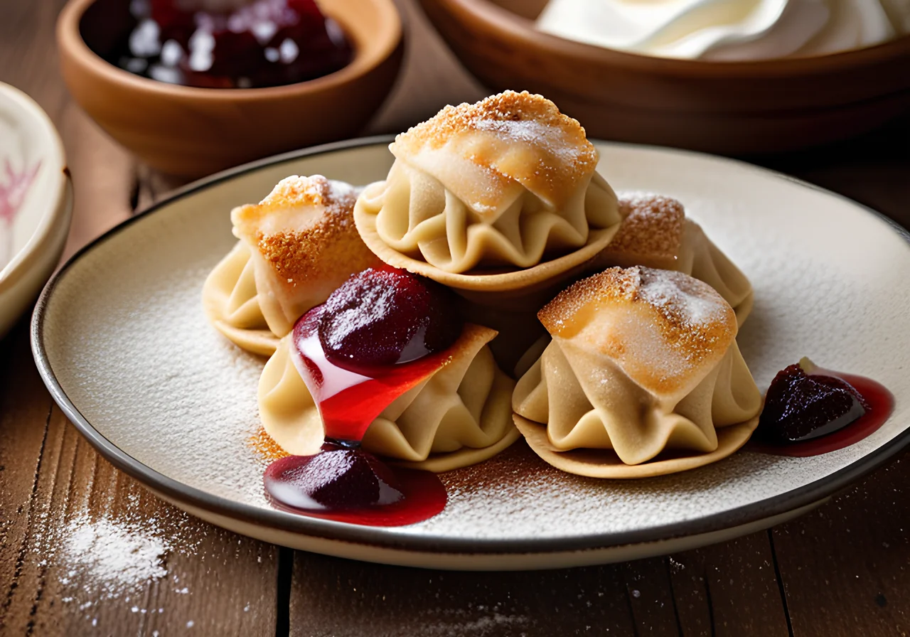 Creamy Dumplings with Plum Jam and Cream