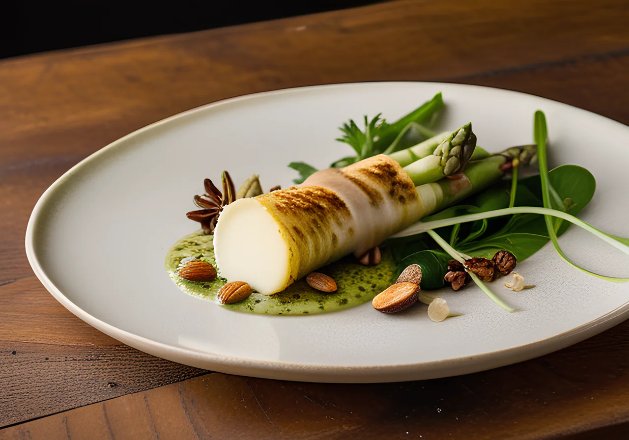 White Asparagus with Pancakes and Salad