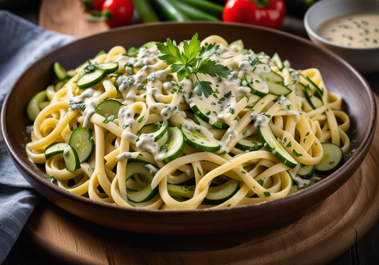 Pasta with Leek, Zucchini and Blue Cheese Sauce