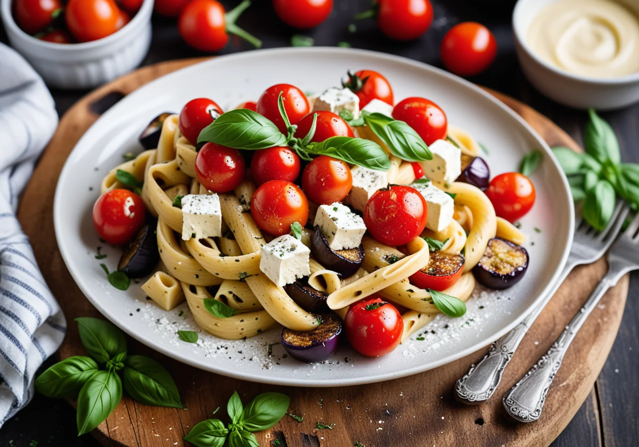 Pasta with Ricotta, Eggplant and Tomatoes