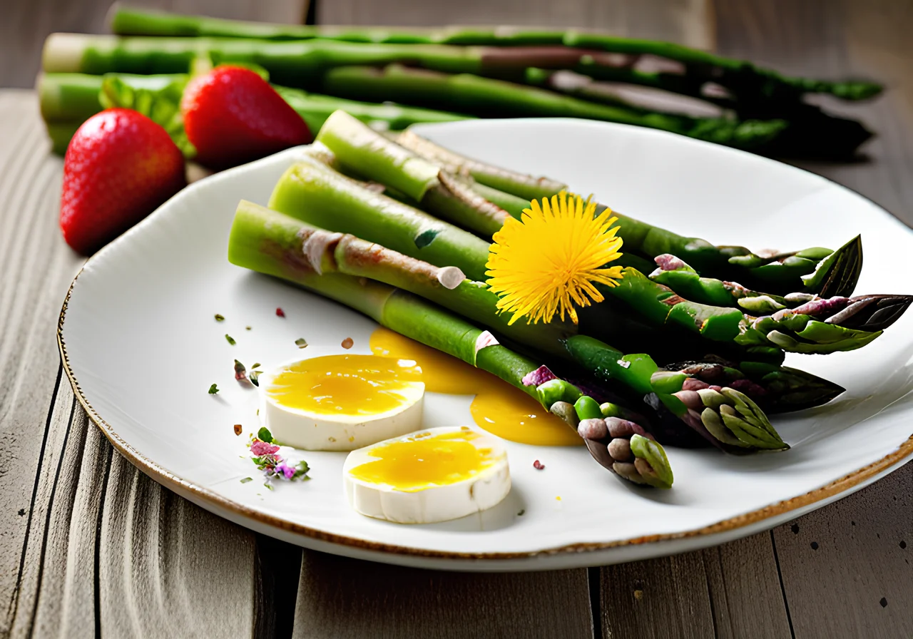 Goat Cheese on Wild Herb Asparagus Salad