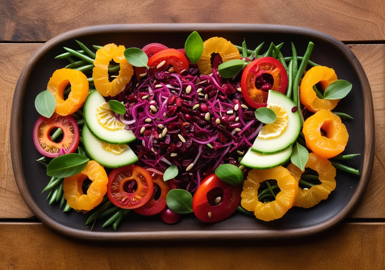 Bean, Beet, Tomato, Cucumber, Orange, Seed Salad
