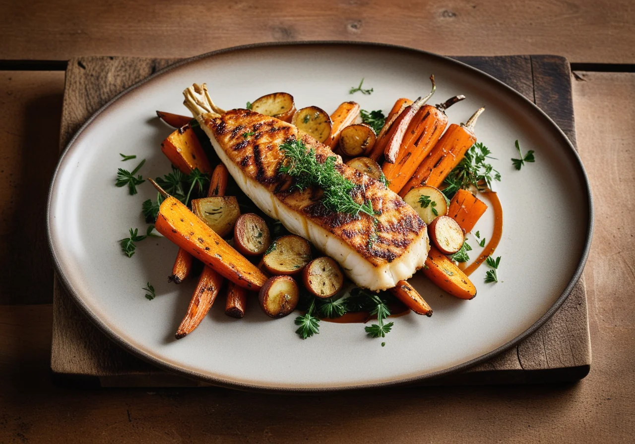 Zander with Tarragon and Root Vegetables in Baking Paper