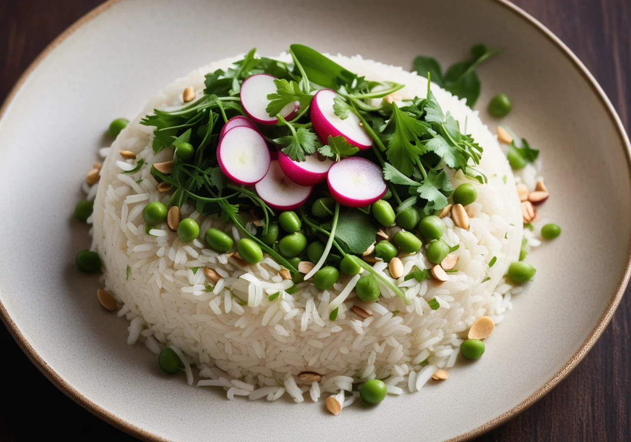 Spring Asian Rice Bowl with Peanut Dressing