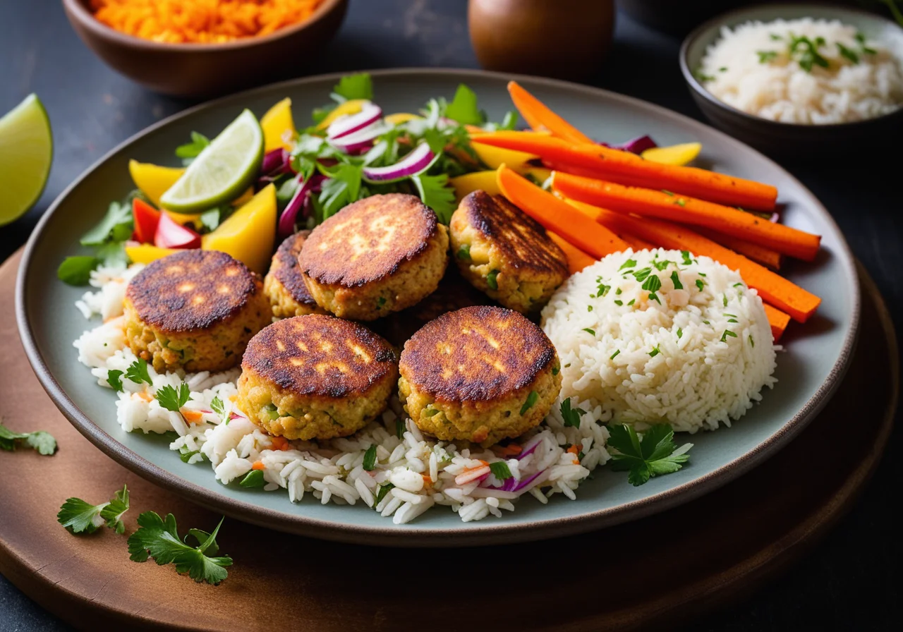 Fish Patties with Vegetables and Rice