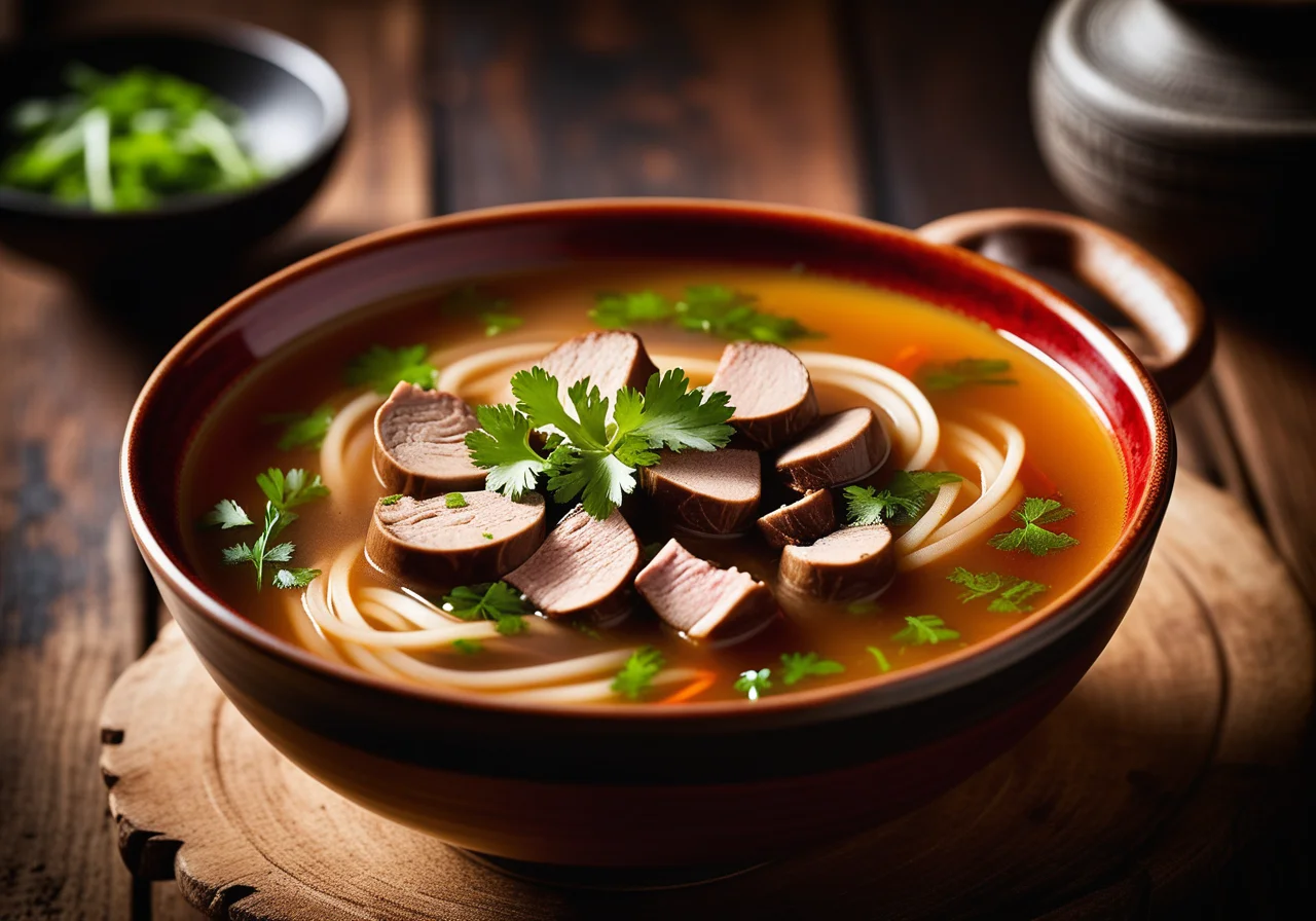 Spicy Sour Soup with Meat and Mushrooms