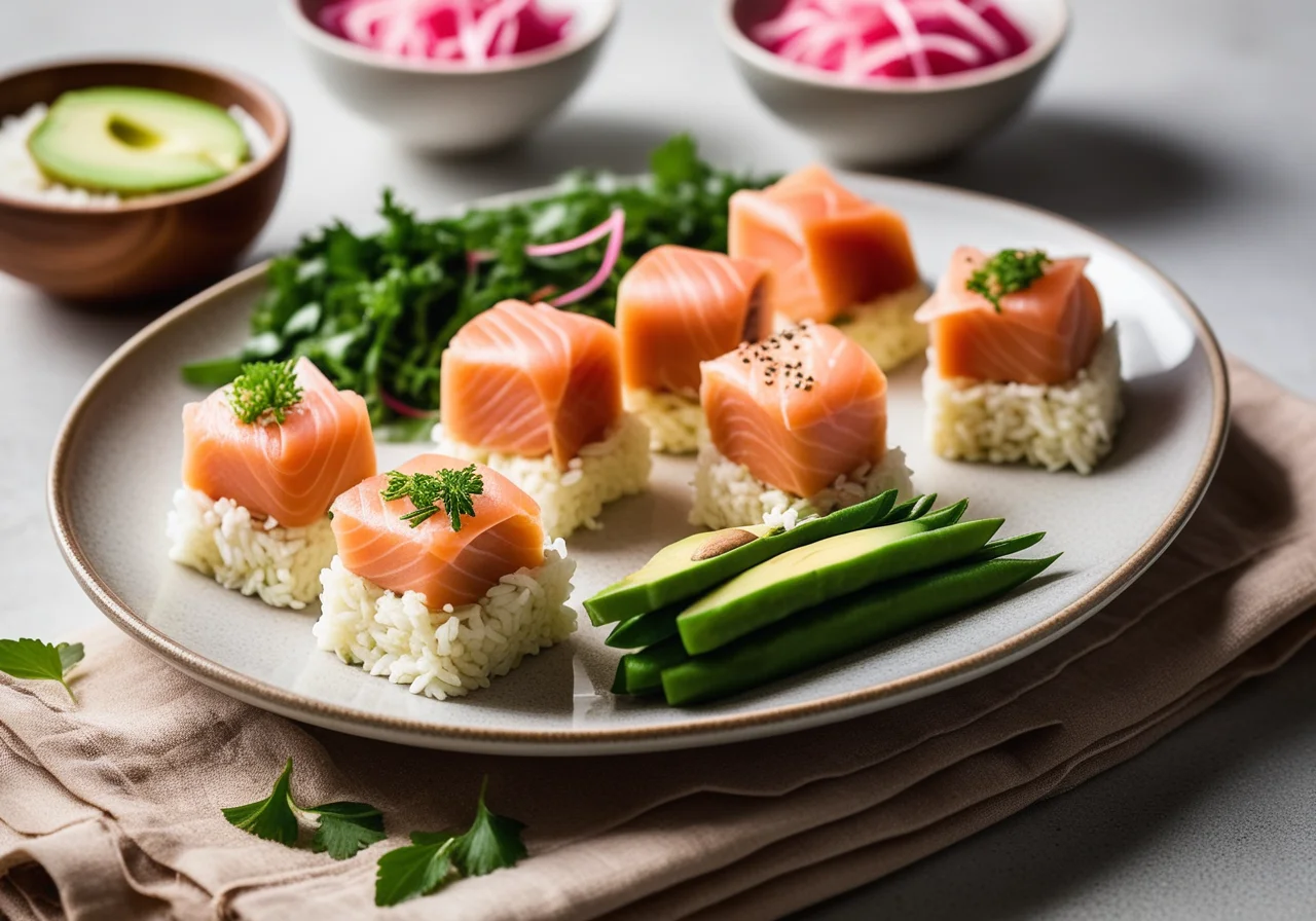 Smoked Salmon Rolls with Rice and Vegetables