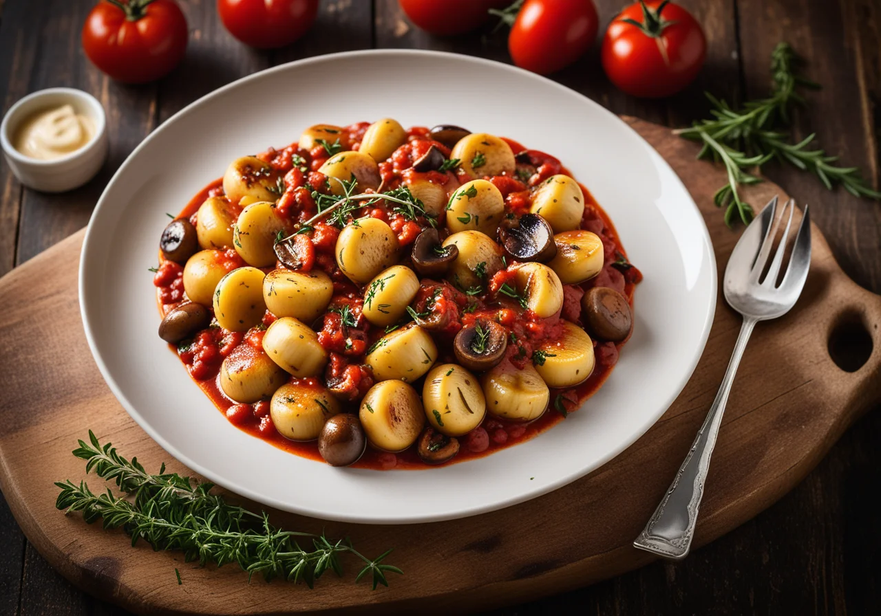 Gnocchi with spicy mushroom tomato sauce